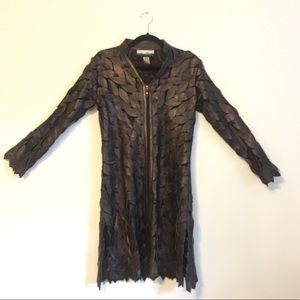 UNIQUE LEATHER LEAVES RUST DUSTER JACKET